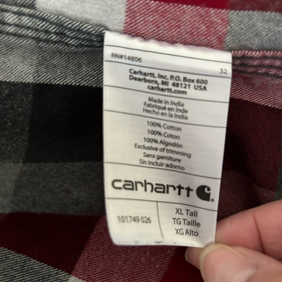 Carhartt Original Fit Flannel XL Tall Red, Black Plaid Button Down Workwear - Picture 7 of 13